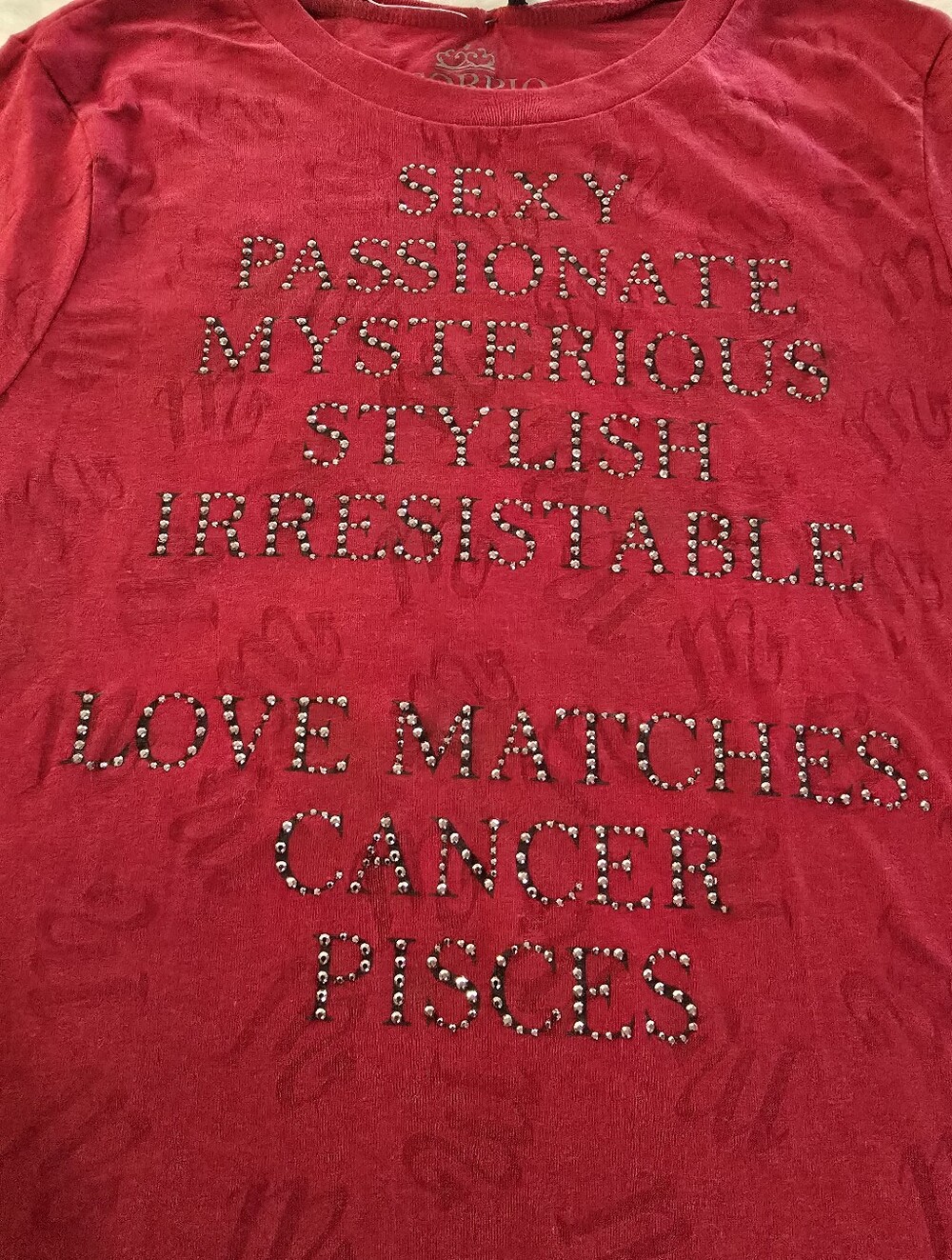 Y2K Slogan Style "Scorpio" Short-Sleeve T-Shirt in Red With Charcoal Gray Beaded